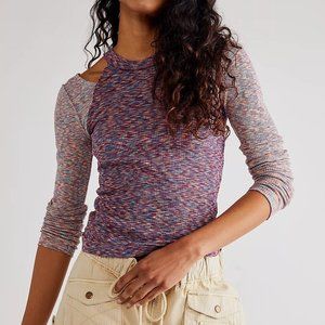 Free People Out of Control Cold Shoulder Top in Warm Color Combo Size Small NWT